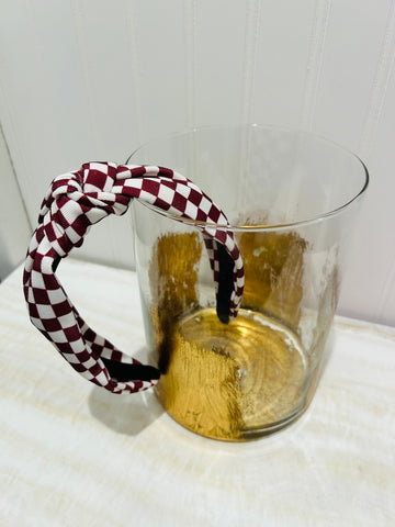Checkered Game Day Knotted Headband - Maroon/White