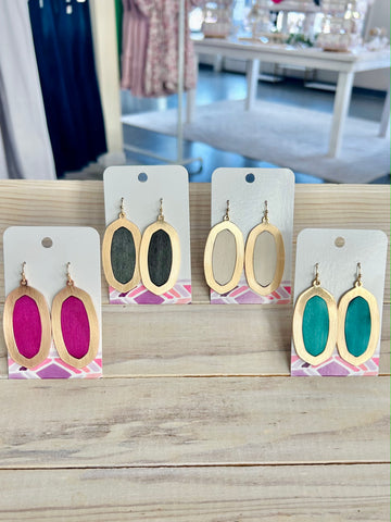 Wooden Hexagon Drop Earrings