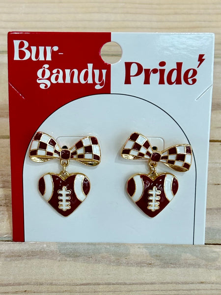 Sweet Victory Drop Earrings - Maroon/White