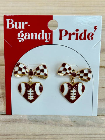 Sweet Victory Drop Earrings - Maroon/White