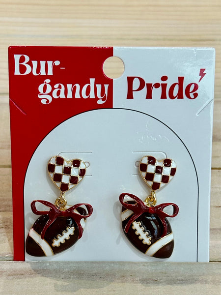 Sideline Sweetheart Earrings - Maroon/White