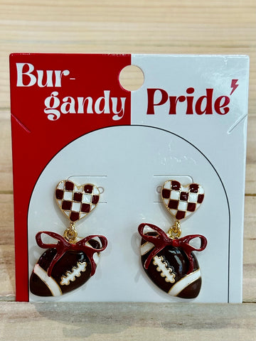 Sideline Sweetheart Earrings - Maroon/White