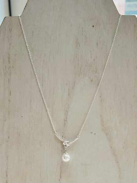 Knotted Pearl Pendant Necklace - Silver