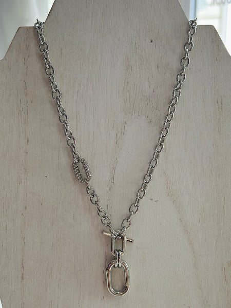 Chain Necklace with Rhinestone Link & Toggle Clasp