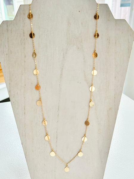 Long Necklace with Metal Accents - Gold