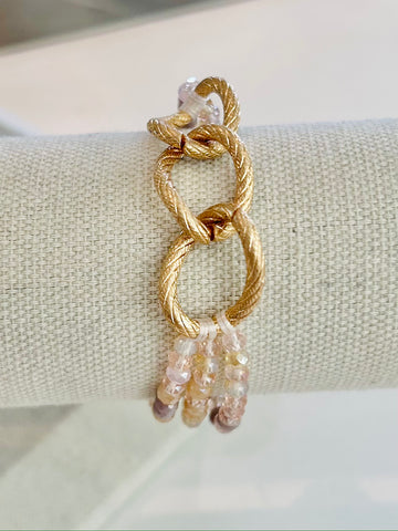 Beaded Bracelet with Chain Detail - Pink