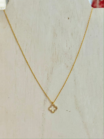 Rhinestone Hollow Clover Necklace - Gold