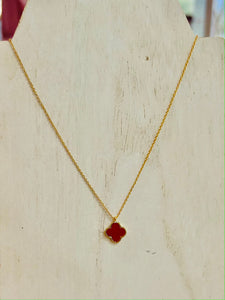 Dainty Clover Pendant Necklace - Red