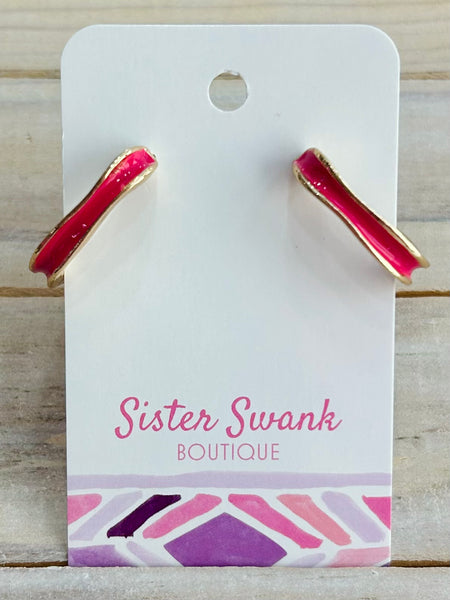 Enamel Rounded Square Hoop Earrings - Pink