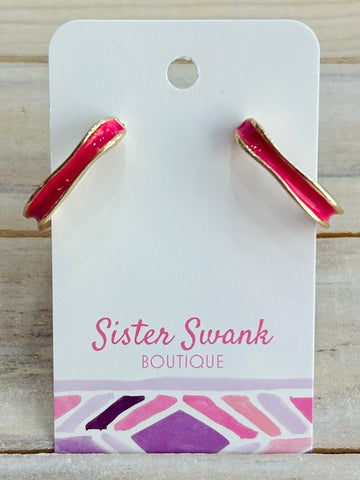 Enamel Rounded Square Hoop Earrings - Pink