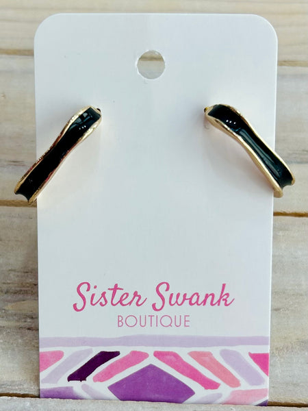 Enamel Rounded Square Hoop Earrings - Black