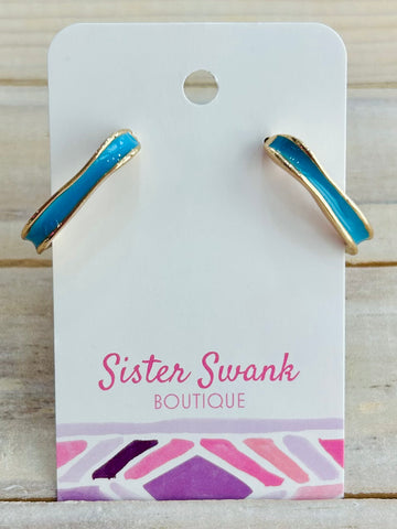 Enamel Rounded Square Hoop Earrings - Blue