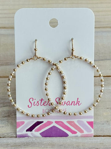 Beaded Hoop Earrings with Gold Tone Beads