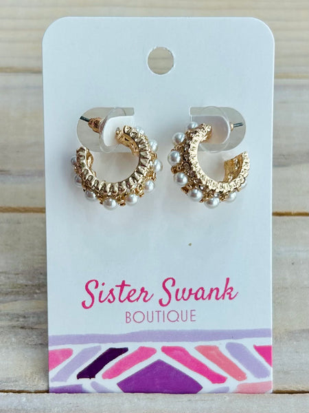 Pearl & Rhinestone Studded Hoops