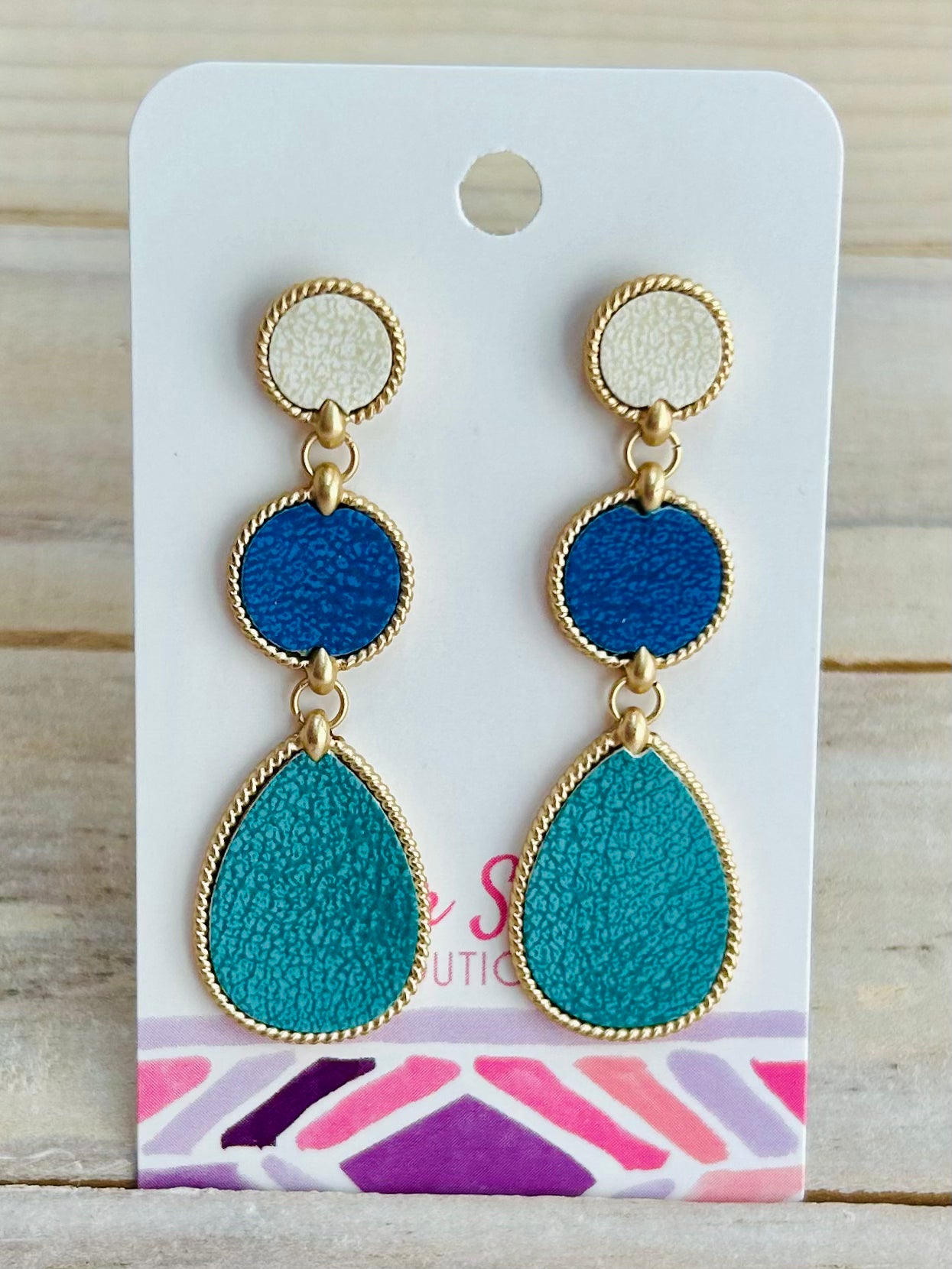 Linked Leather Teardrop Earrings - Blue