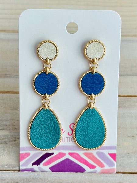 Linked Leather Teardrop Earrings - Blue