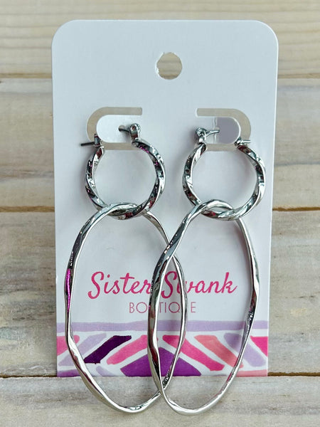 Linked Twisted Hoop & Oval Earrings - Silver