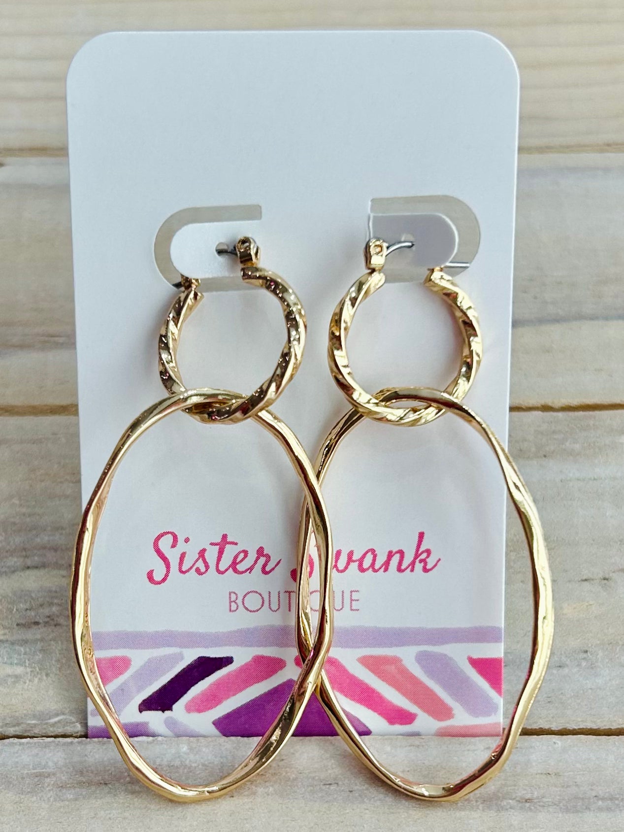 Linked Twisted Hoop & Oval Earrings - Gold