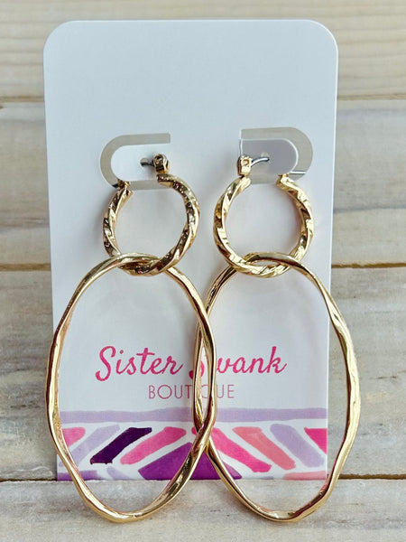 Linked Twisted Hoop & Oval Earrings - Gold