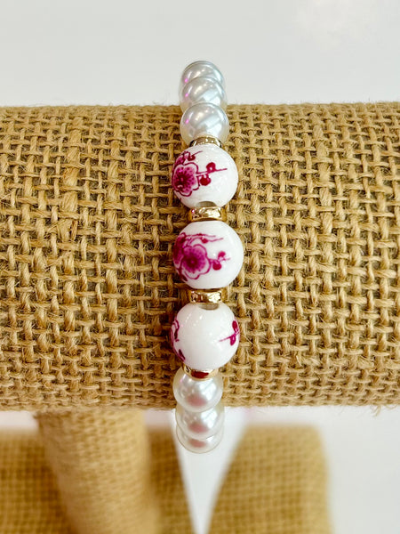 Vintage Bead and Pearl Bracelet - Pink