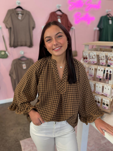 Plaid & Pretty Blouse - Mocha