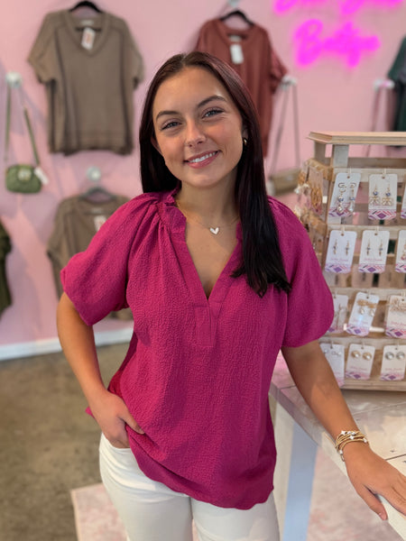Sweet Scallop Blouse - Berry
