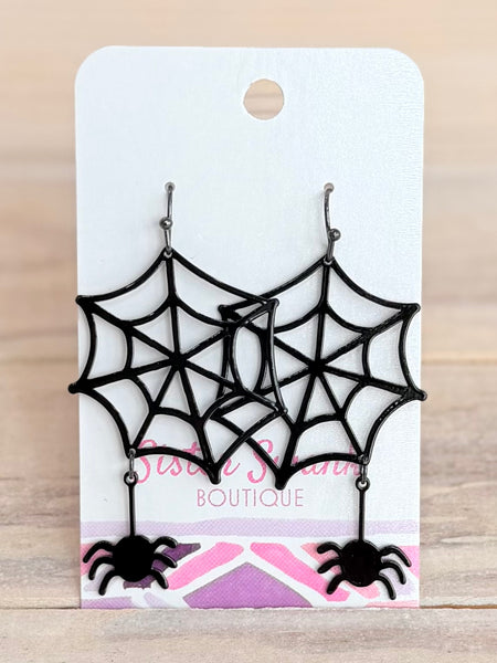 Spooky Spider Drop Earrings - Black