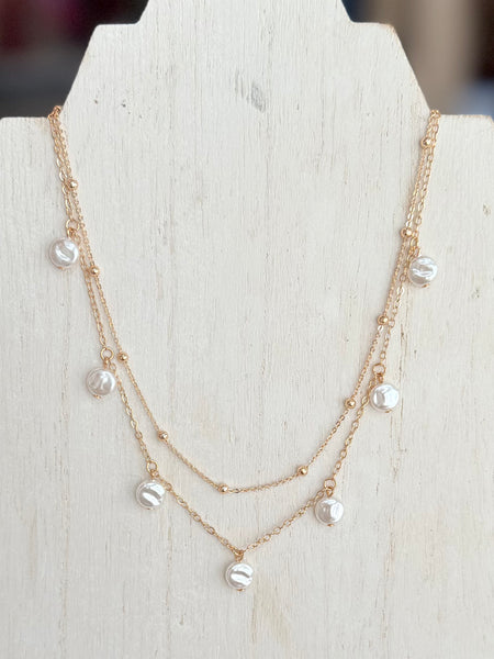 Dainty Pearl Layered Necklace - Gold