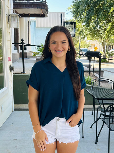 Minimal Mood Blouse - Teal Blue