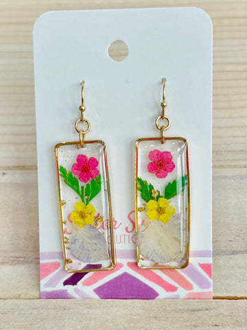 Square Flower Resin Drop Earrings