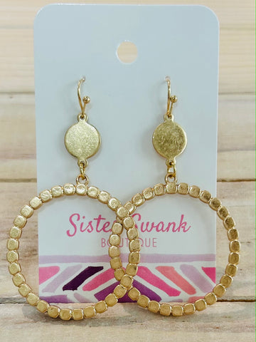 Worn Metal Circular Pebbled Drop Earrings