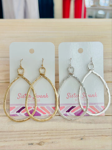 Hammered Metal Loop Drop Earrings