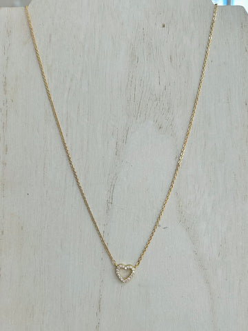 Chain Link Necklace With Cubic Zirconia Fixed Heart Accent- Gold