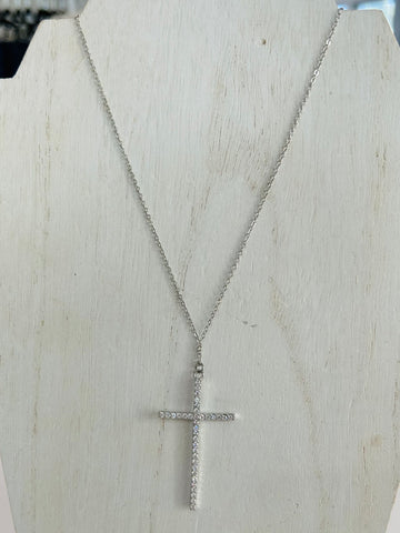 Studded Metal Cross Necklace - Silver
