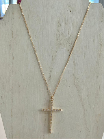 Studded Metal Cross Necklace - Gold