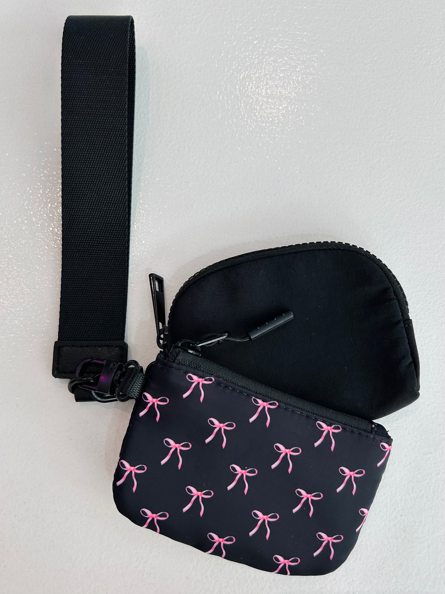 Dual Pouch Wristlet Wallet - Black Bows
