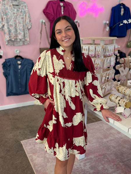 Floral Crush Dress - Burgundy