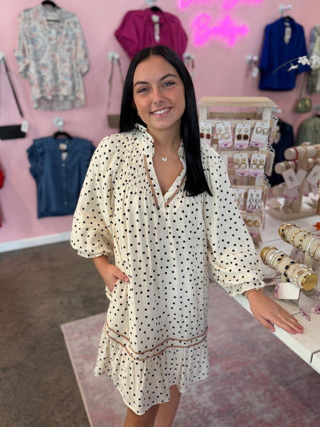 Dot To Dot Dress - Cream