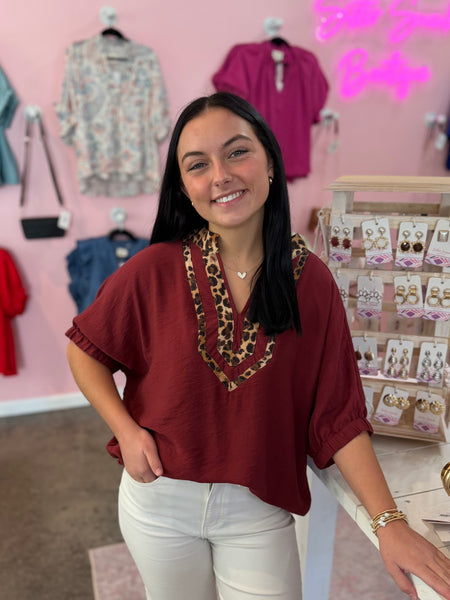 Fall Into Style Blouse - Burgundy