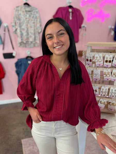 Falling For You Blouse - Burgundy