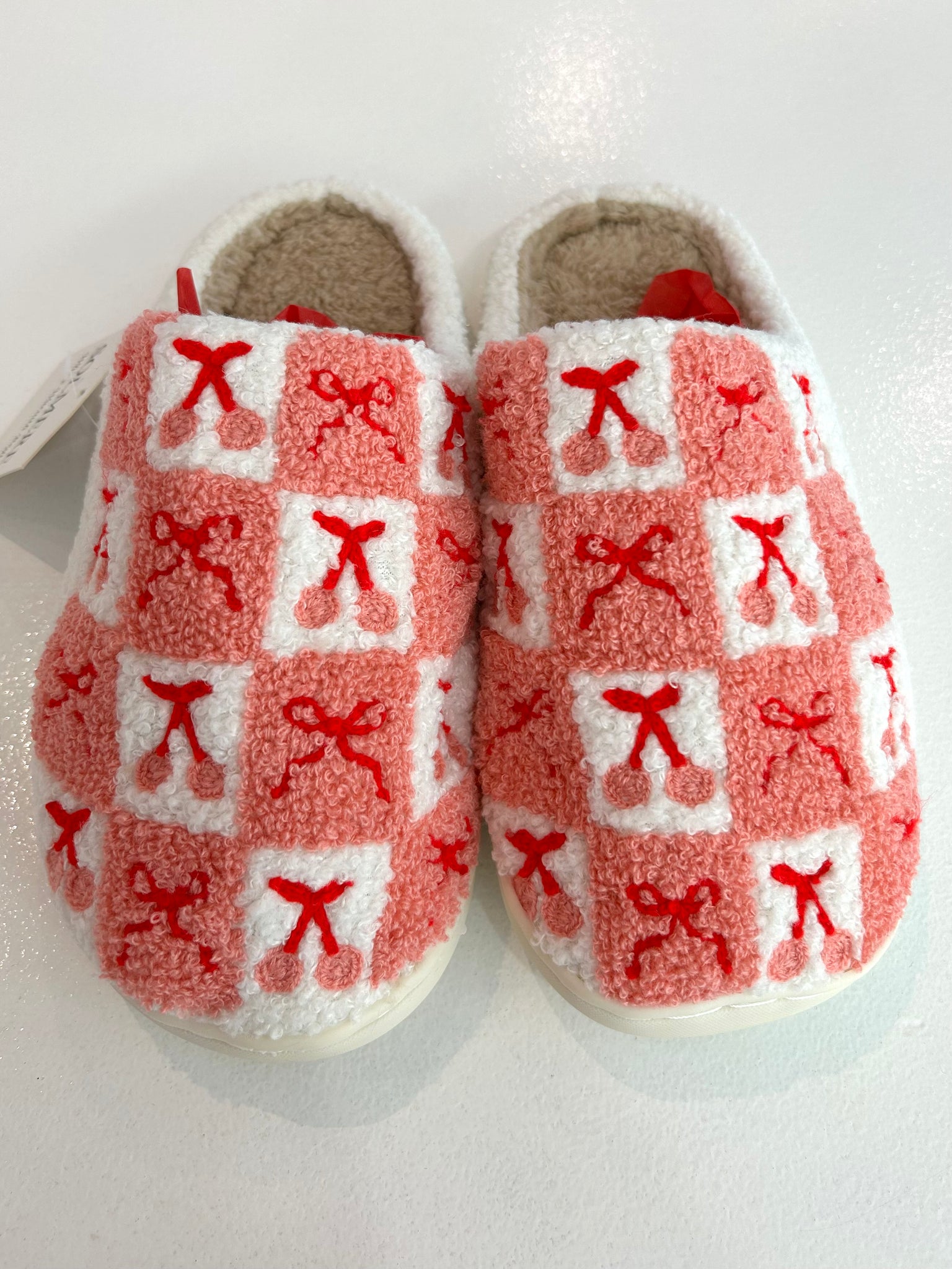 Checkered Bow & Cherries Slippers