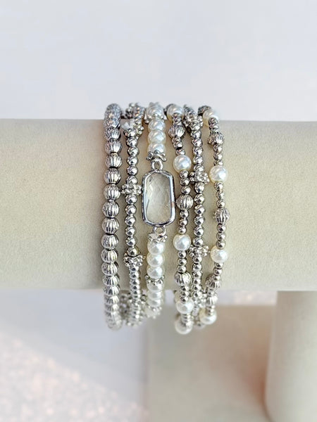 Mixed Pearl Bracelet Set - Silver
