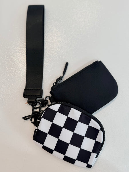 Dual Pouch Wristlet Wallet - Black Checkered