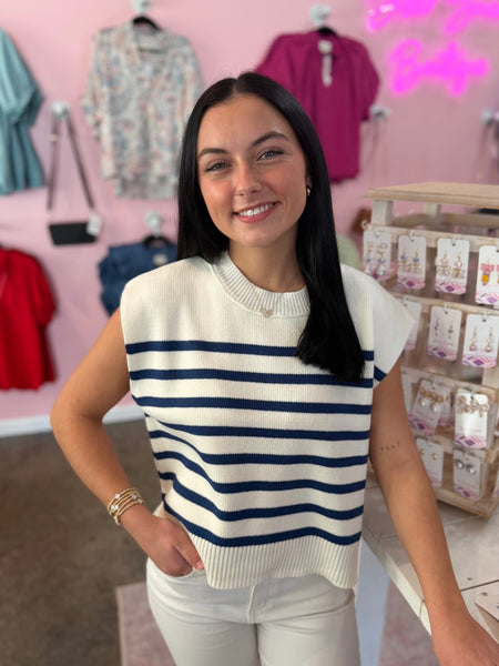 Won Me Over Striped Sweater - Navy