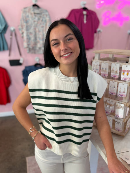 Won Me Over Striped Sweater - Dark Green