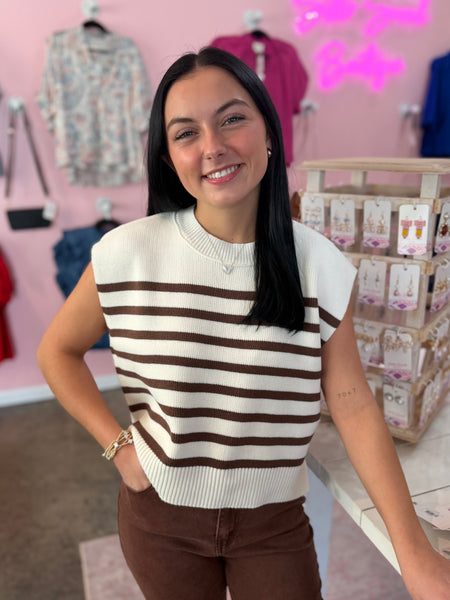 Won Me Over Striped Sweater - Brown