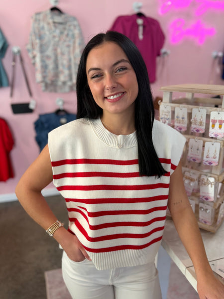 Won Me Over Striped Sweater - Red
