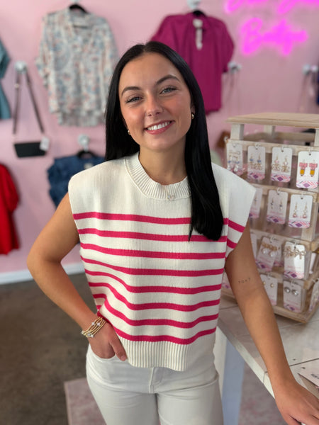 Won Me Over Striped Sweater - Hot Pink