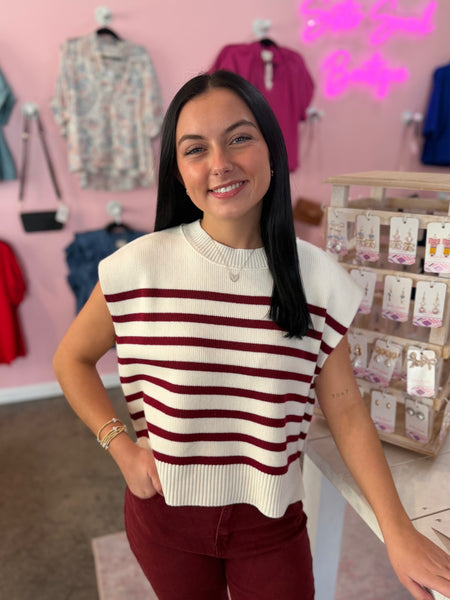 Won Me Over Striped Sweater - Burgundy
