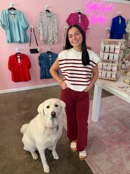 Won Me Over Striped Sweater - Burgundy